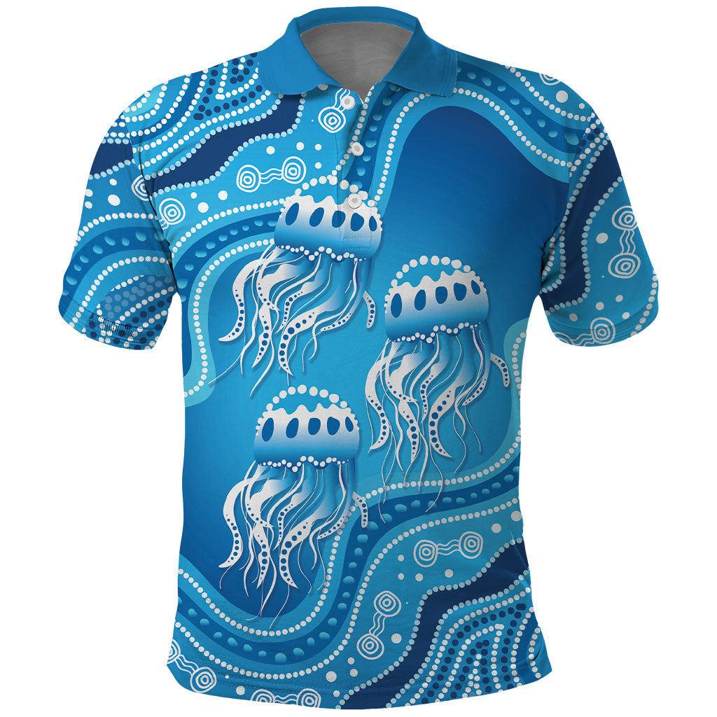 Aboriginal Ocean Jellyfish Polo Shirt Dot Art Dreamtime Style