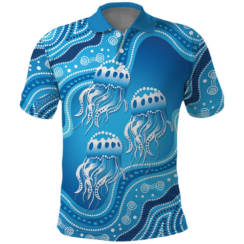 Aboriginal Ocean Jellyfish Polo Shirt Dot Art Dreamtime Style