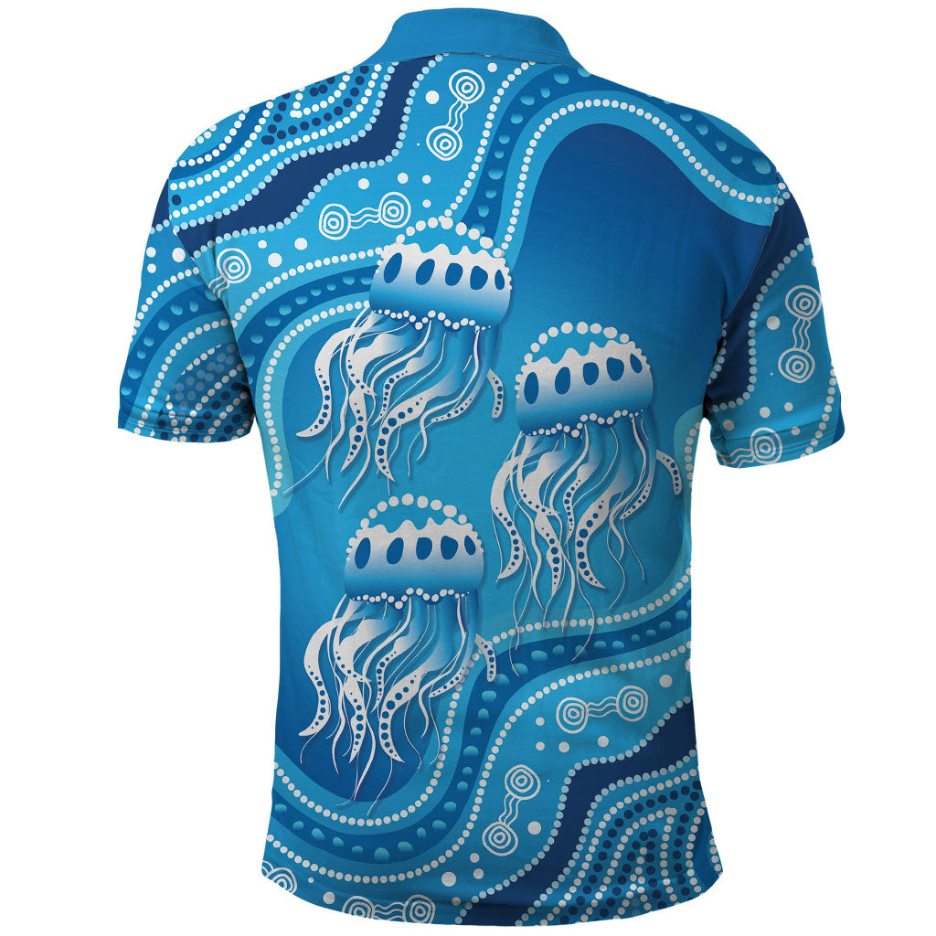 Aboriginal Ocean Jellyfish Polo Shirt Dot Art Dreamtime Style