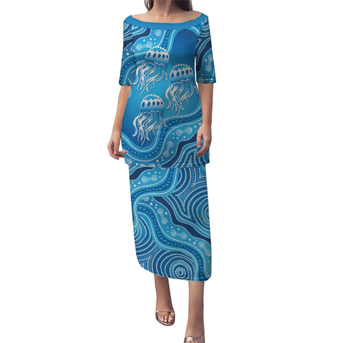 Aboriginal Ocean Jellyfish Puletasi Dot Art Dreamtime Style