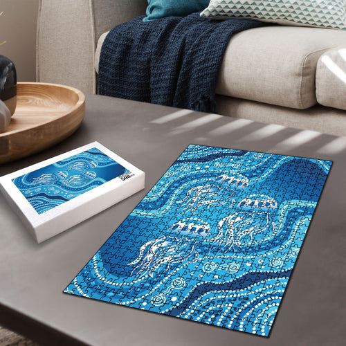 Aboriginal Ocean Jellyfish Puzzle Dot Art Dreamtime Style