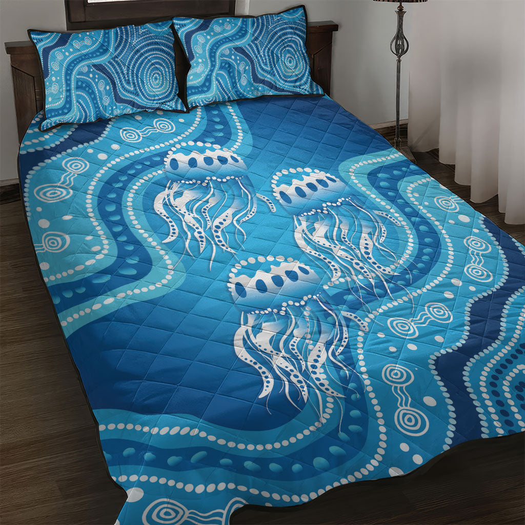 Aboriginal Ocean Jellyfish Quilt Bed Set Dot Art Dreamtime Style
