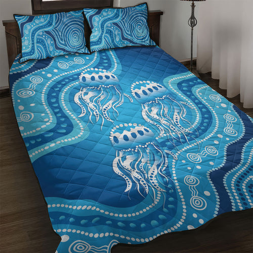 Aboriginal Ocean Jellyfish Quilt Bed Set Dot Art Dreamtime Style