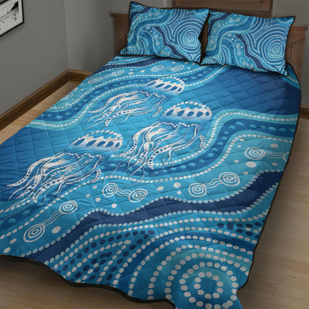 Aboriginal Ocean Jellyfish Quilt Bed Set Dot Art Dreamtime Style