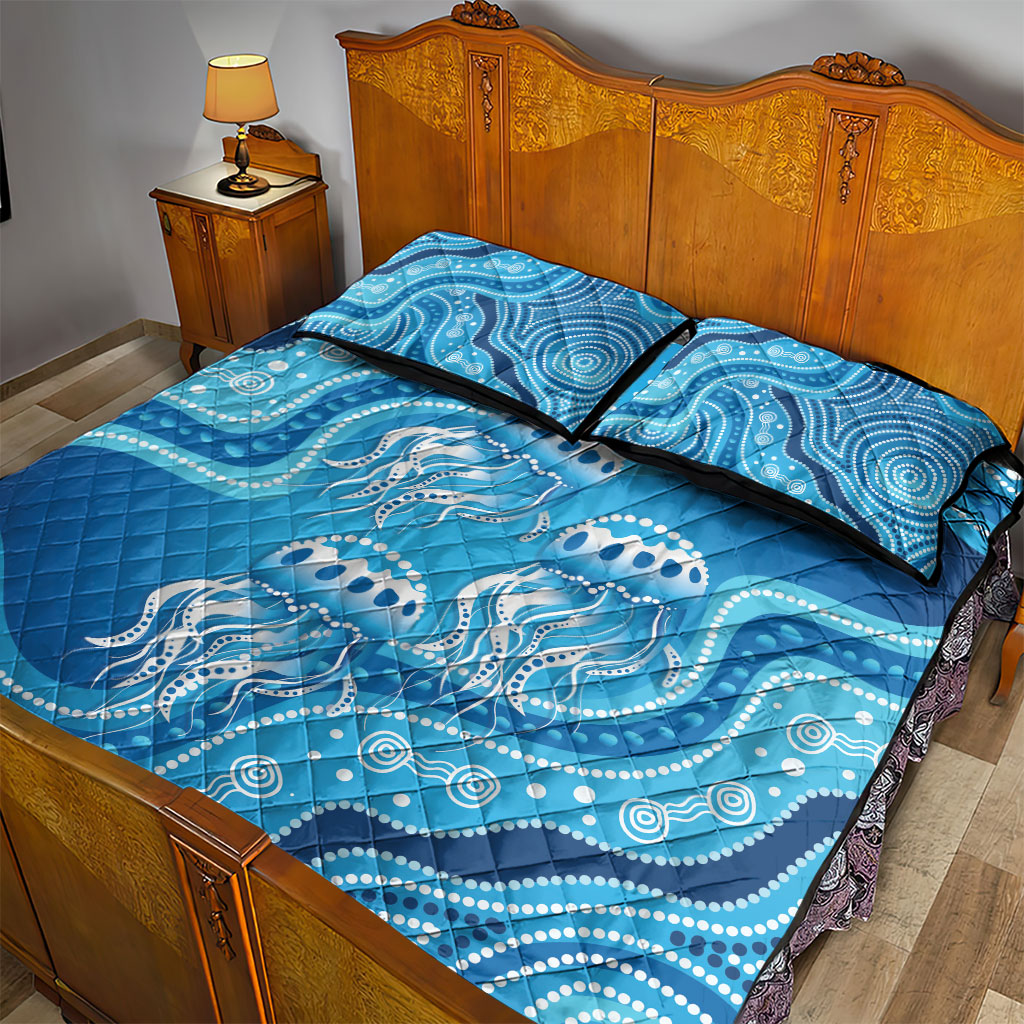 Aboriginal Ocean Jellyfish Quilt Bed Set Dot Art Dreamtime Style