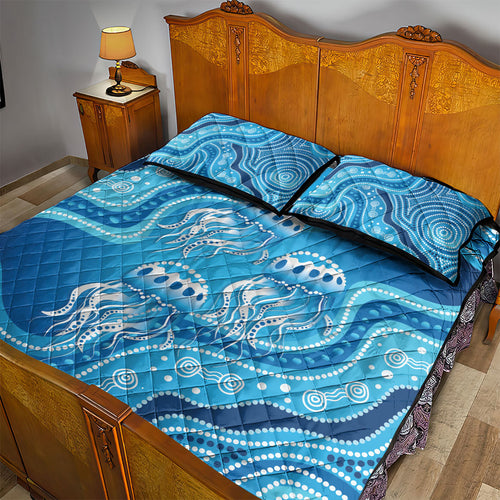 Aboriginal Ocean Jellyfish Quilt Bed Set Dot Art Dreamtime Style