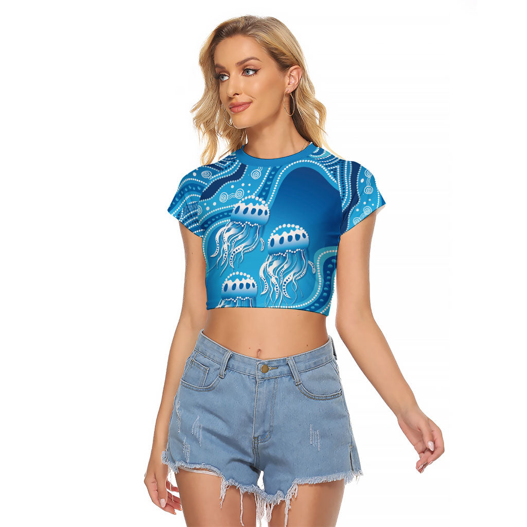 Aboriginal Ocean Jellyfish Raglan Cropped T Shirt Dot Art Dreamtime Style