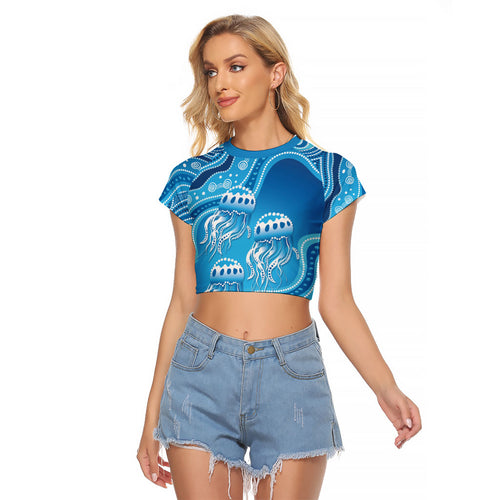 Aboriginal Ocean Jellyfish Raglan Cropped T Shirt Dot Art Dreamtime Style