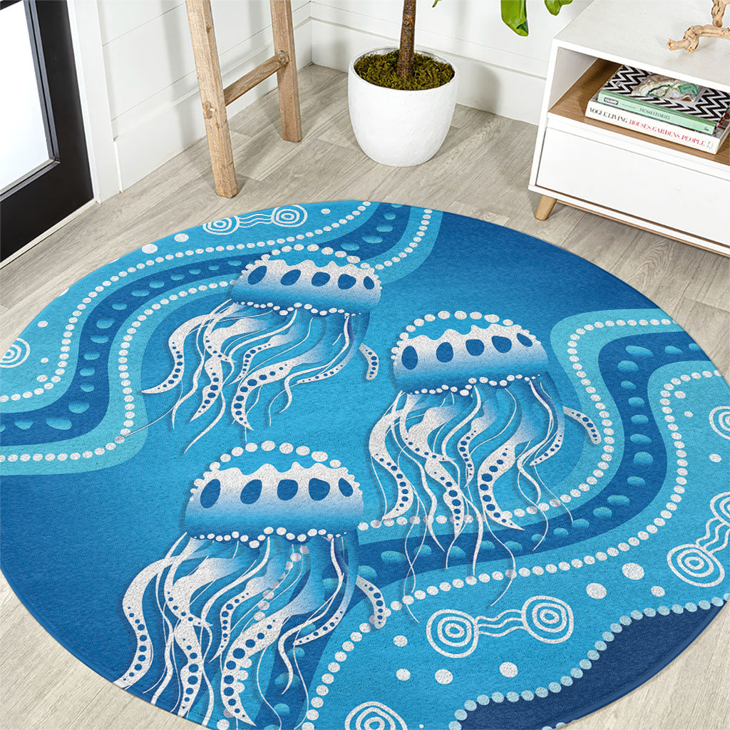 Aboriginal Ocean Jellyfish Round Carpet Dot Art Dreamtime Style