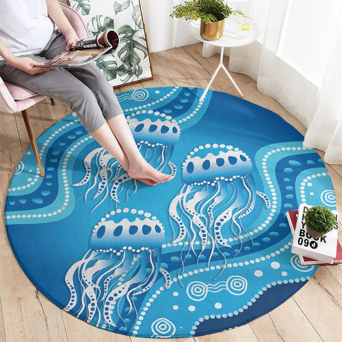 Aboriginal Ocean Jellyfish Round Carpet Dot Art Dreamtime Style