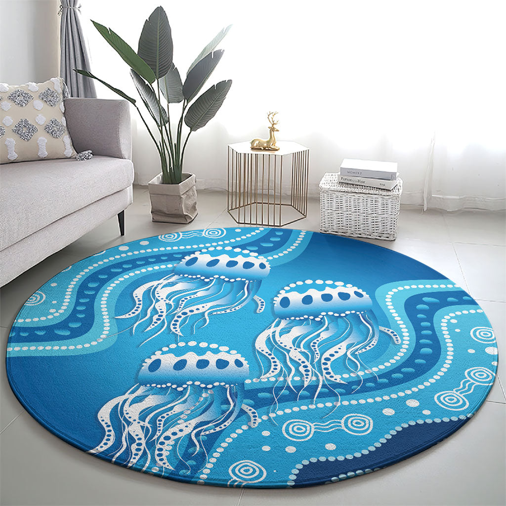 Aboriginal Ocean Jellyfish Round Carpet Dot Art Dreamtime Style
