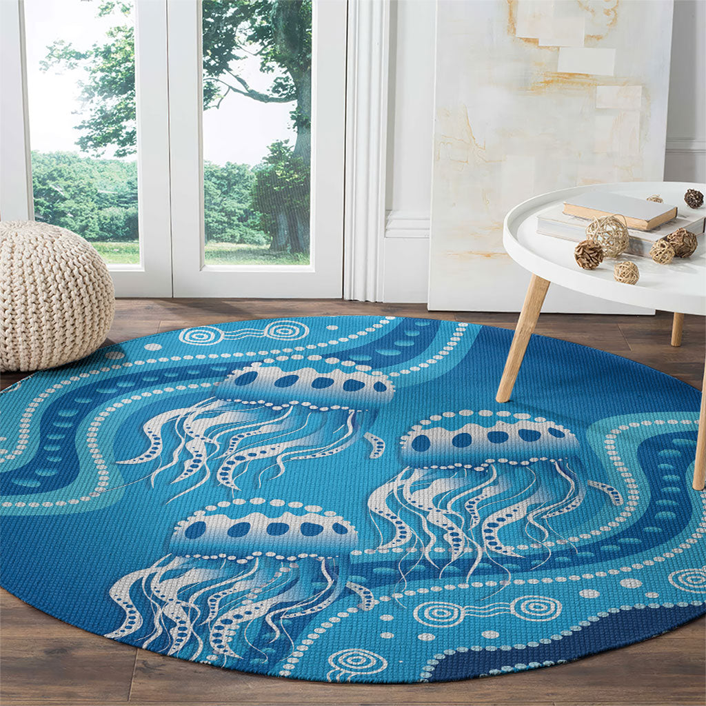Aboriginal Ocean Jellyfish Round Carpet Dot Art Dreamtime Style
