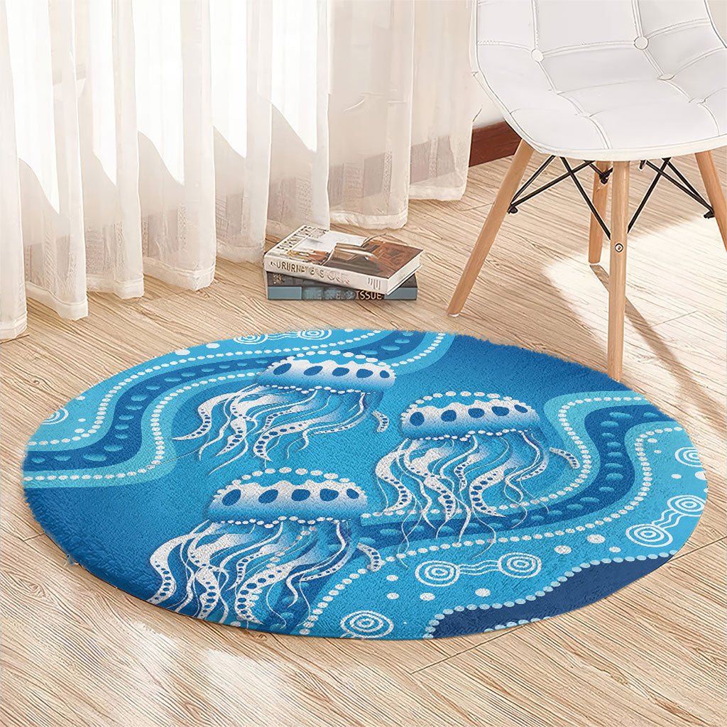 Aboriginal Ocean Jellyfish Round Carpet Dot Art Dreamtime Style