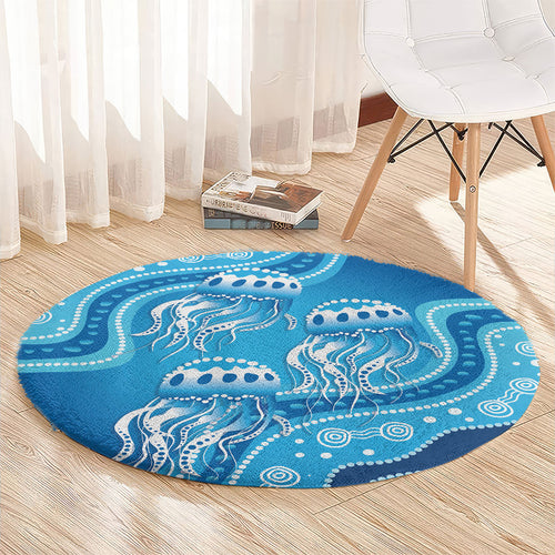 Aboriginal Ocean Jellyfish Round Carpet Dot Art Dreamtime Style