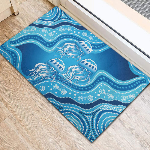 Aboriginal Ocean Jellyfish Rubber Doormat Dot Art Dreamtime Style