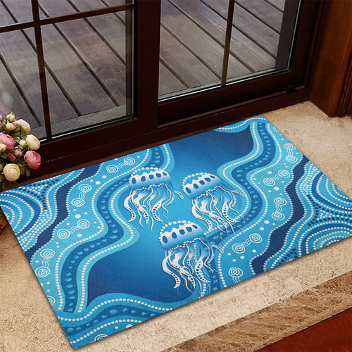 Aboriginal Ocean Jellyfish Rubber Doormat Dot Art Dreamtime Style