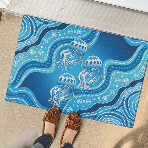 Aboriginal Ocean Jellyfish Rubber Doormat Dot Art Dreamtime Style