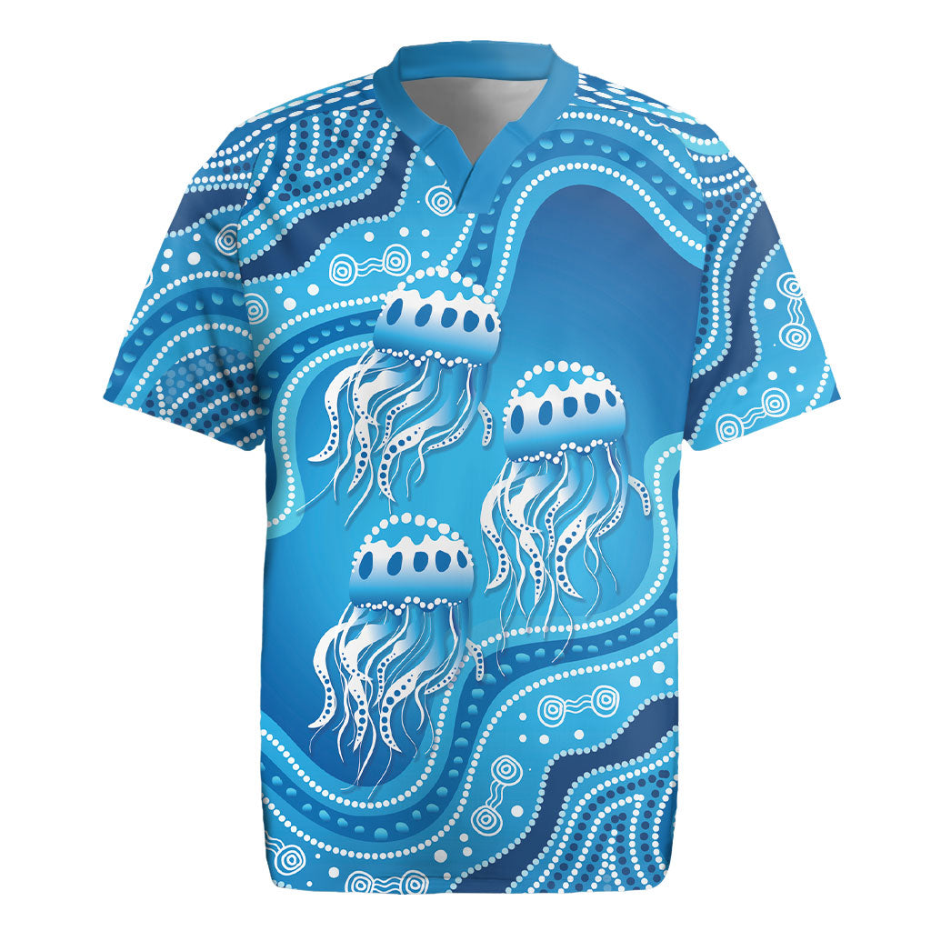 Aboriginal Ocean Jellyfish Rugby Jersey Dot Art Dreamtime Style