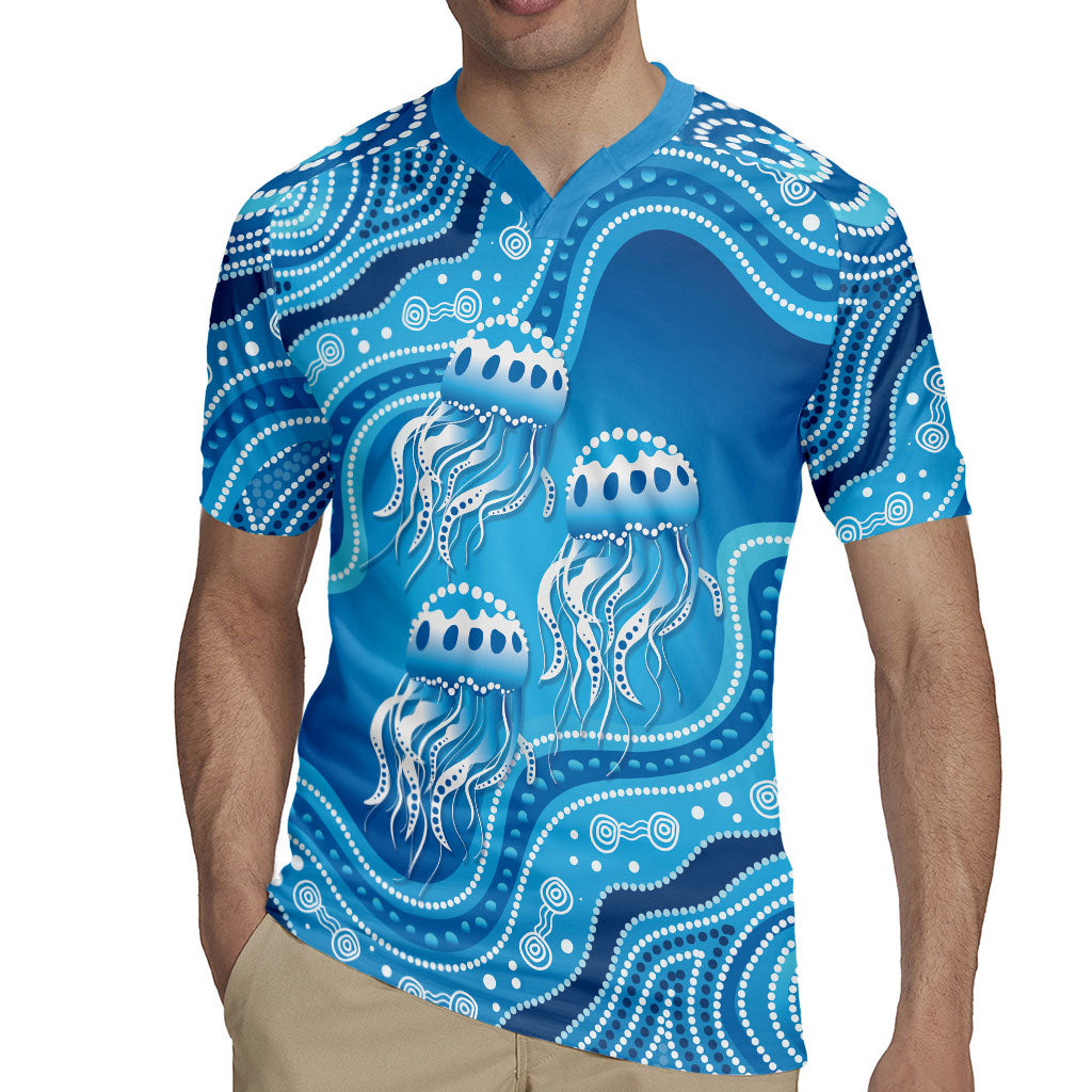 Aboriginal Ocean Jellyfish Rugby Jersey Dot Art Dreamtime Style