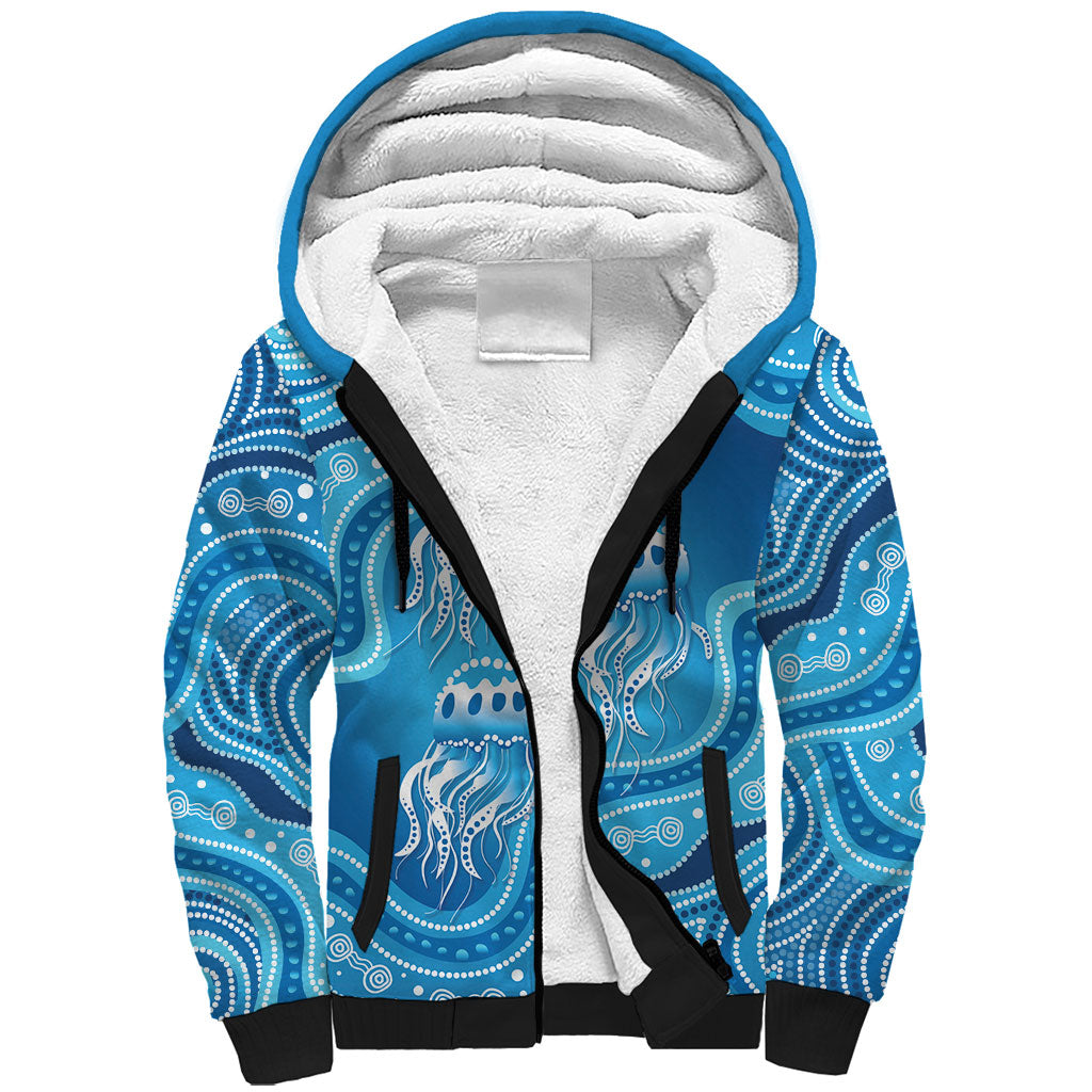 Aboriginal Ocean Jellyfish Sherpa Hoodie Dot Art Dreamtime Style