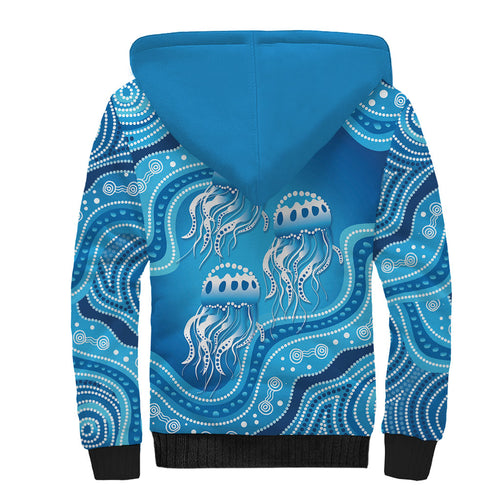 Aboriginal Ocean Jellyfish Sherpa Hoodie Dot Art Dreamtime Style