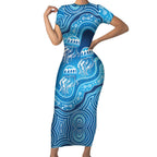 Aboriginal Ocean Jellyfish Short Sleeve Bodycon Dress Dot Art Dreamtime Style