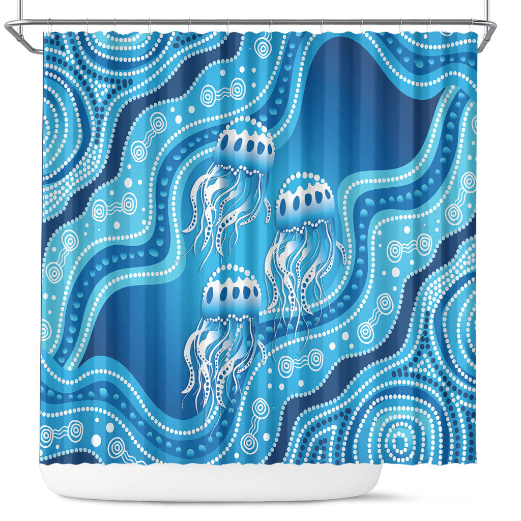 Aboriginal Ocean Jellyfish Shower Curtain Dot Art Dreamtime Style