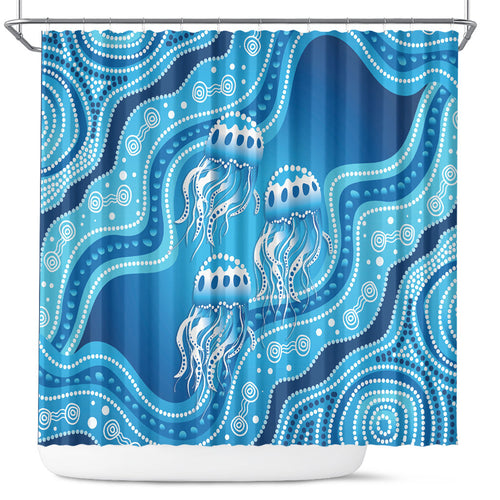 Aboriginal Ocean Jellyfish Shower Curtain Dot Art Dreamtime Style