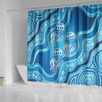 Aboriginal Ocean Jellyfish Shower Curtain Dot Art Dreamtime Style