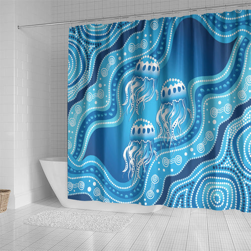 Aboriginal Ocean Jellyfish Shower Curtain Dot Art Dreamtime Style