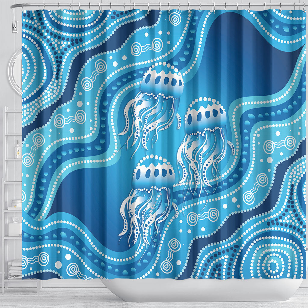 Aboriginal Ocean Jellyfish Shower Curtain Dot Art Dreamtime Style