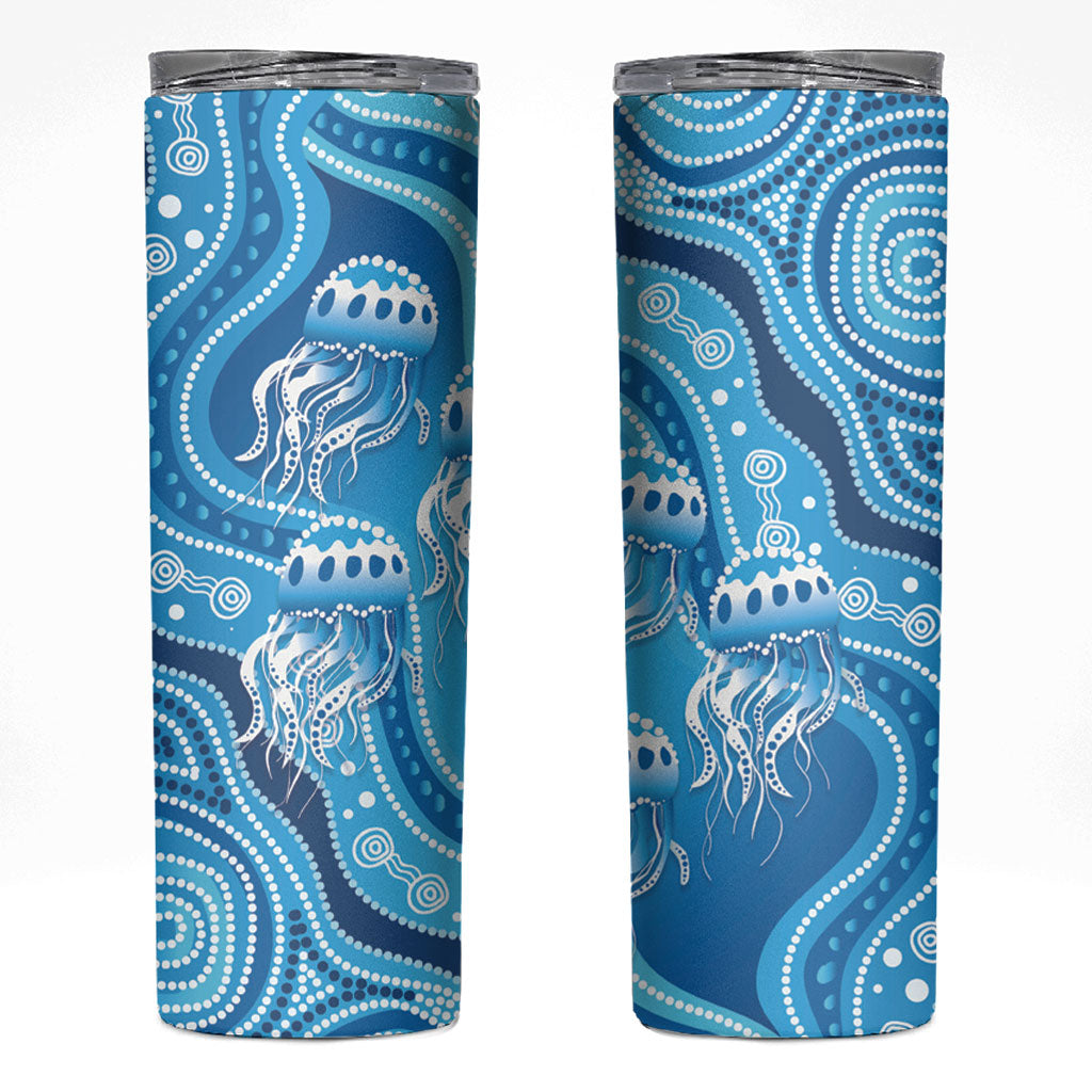 Aboriginal Ocean Jellyfish Skinny Tumbler Dot Art Dreamtime Style