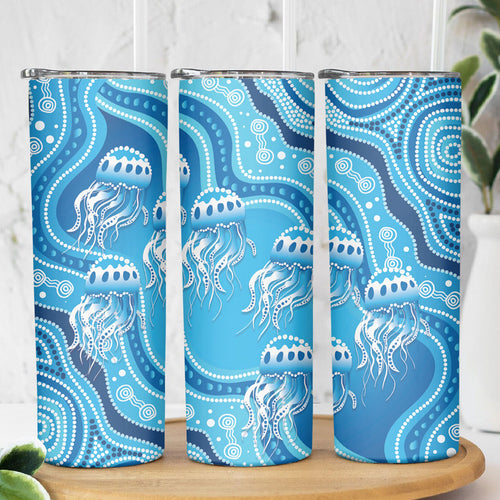 Aboriginal Ocean Jellyfish Skinny Tumbler Dot Art Dreamtime Style