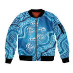 Aboriginal Ocean Jellyfish Sleeve Zip Bomber Jacket Dot Art Dreamtime Style