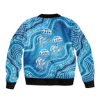 Aboriginal Ocean Jellyfish Sleeve Zip Bomber Jacket Dot Art Dreamtime Style