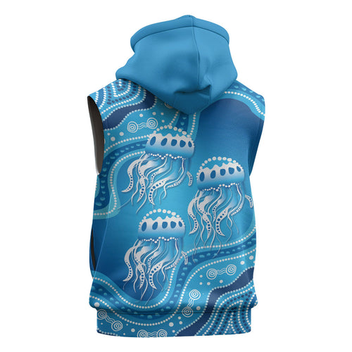 Aboriginal Ocean Jellyfish Sleeveless Hoodie Dot Art Dreamtime Style