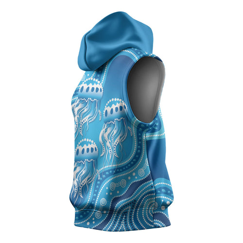 Aboriginal Ocean Jellyfish Sleeveless Hoodie Dot Art Dreamtime Style