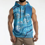 Aboriginal Ocean Jellyfish Sleeveless Hoodie Dot Art Dreamtime Style