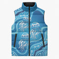 Aboriginal Ocean Jellyfish Sleeveless Puffer Jacket Dot Art Dreamtime Style