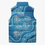 Aboriginal Ocean Jellyfish Sleeveless Puffer Jacket Dot Art Dreamtime Style