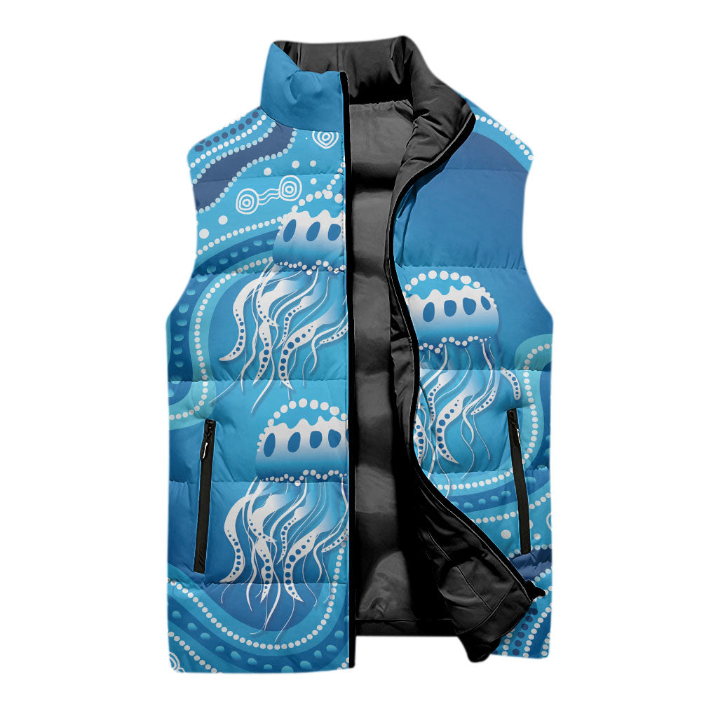 Aboriginal Ocean Jellyfish Sleeveless Puffer Jacket Dot Art Dreamtime Style