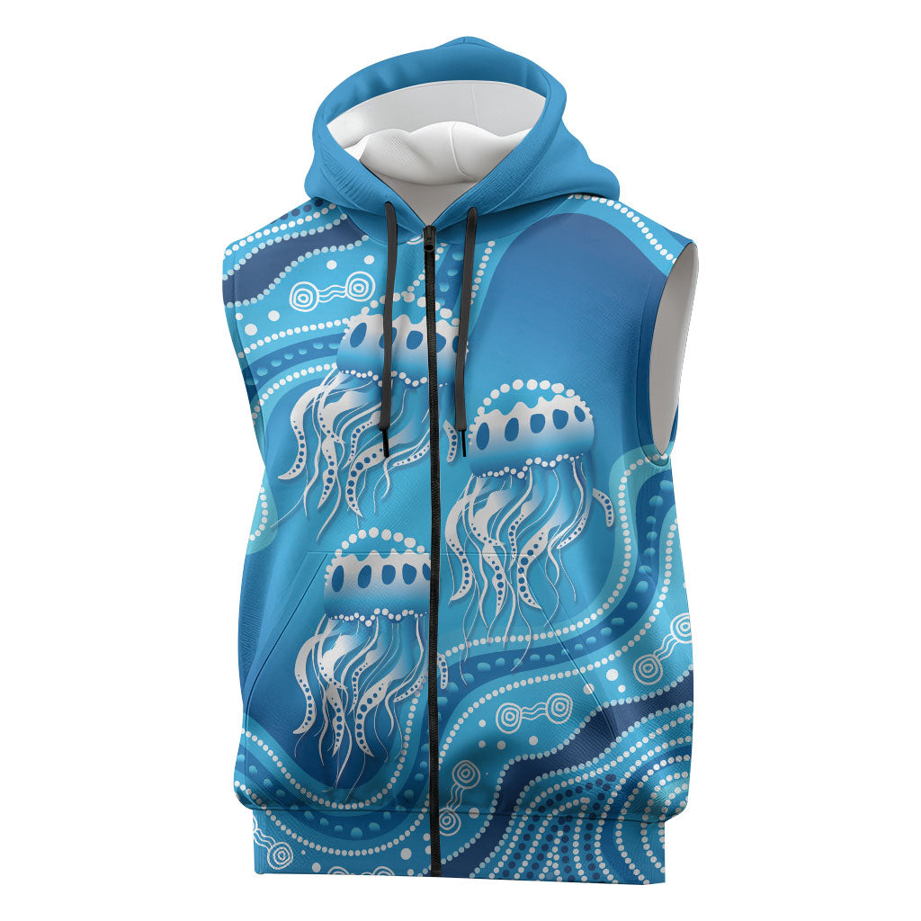 Aboriginal Ocean Jellyfish Sleeveless Zip Hoodie Dot Art Dreamtime Style