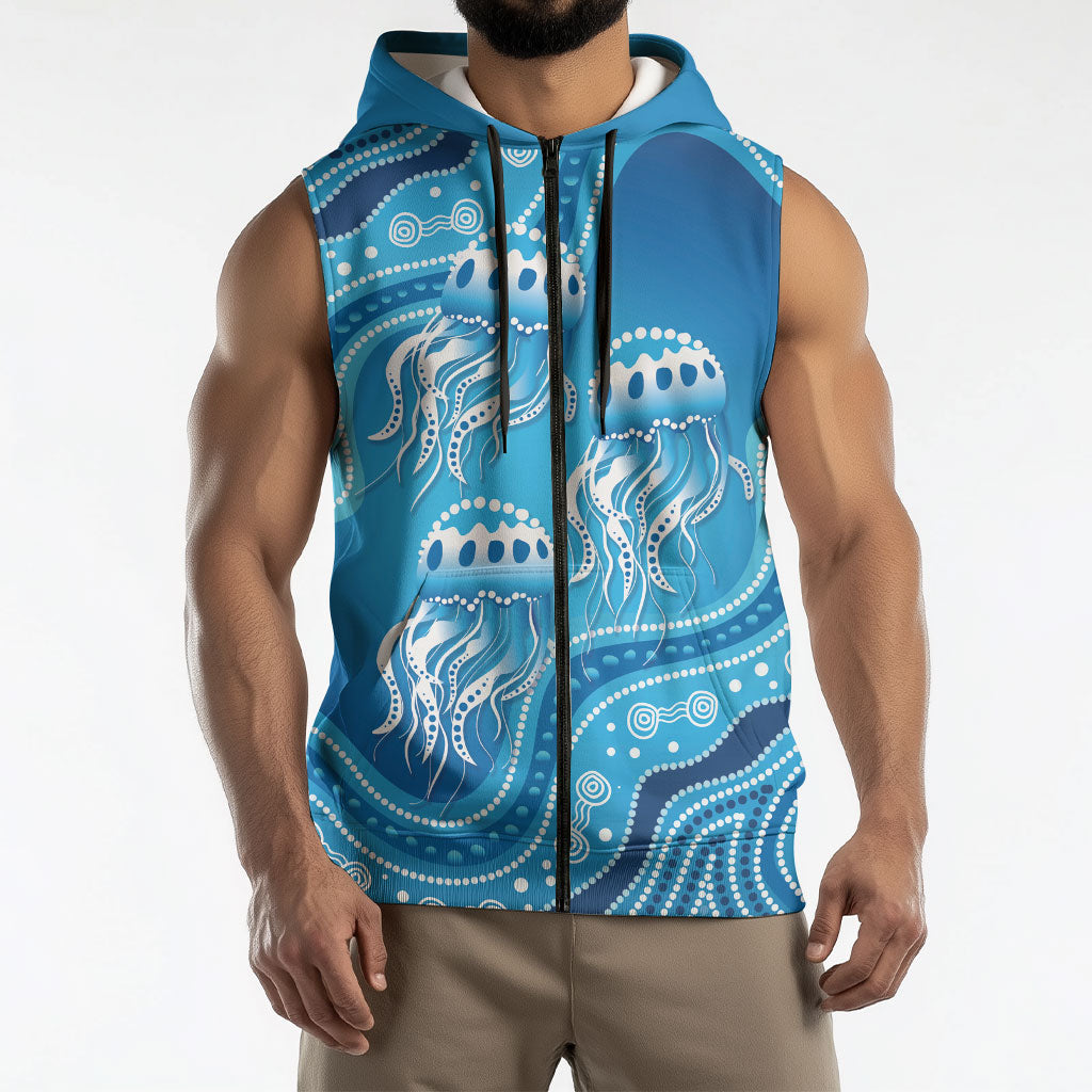 Aboriginal Ocean Jellyfish Sleeveless Zip Hoodie Dot Art Dreamtime Style
