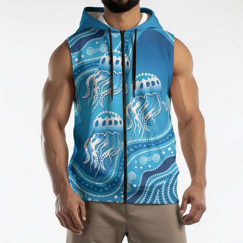 Aboriginal Ocean Jellyfish Sleeveless Zip Hoodie Dot Art Dreamtime Style