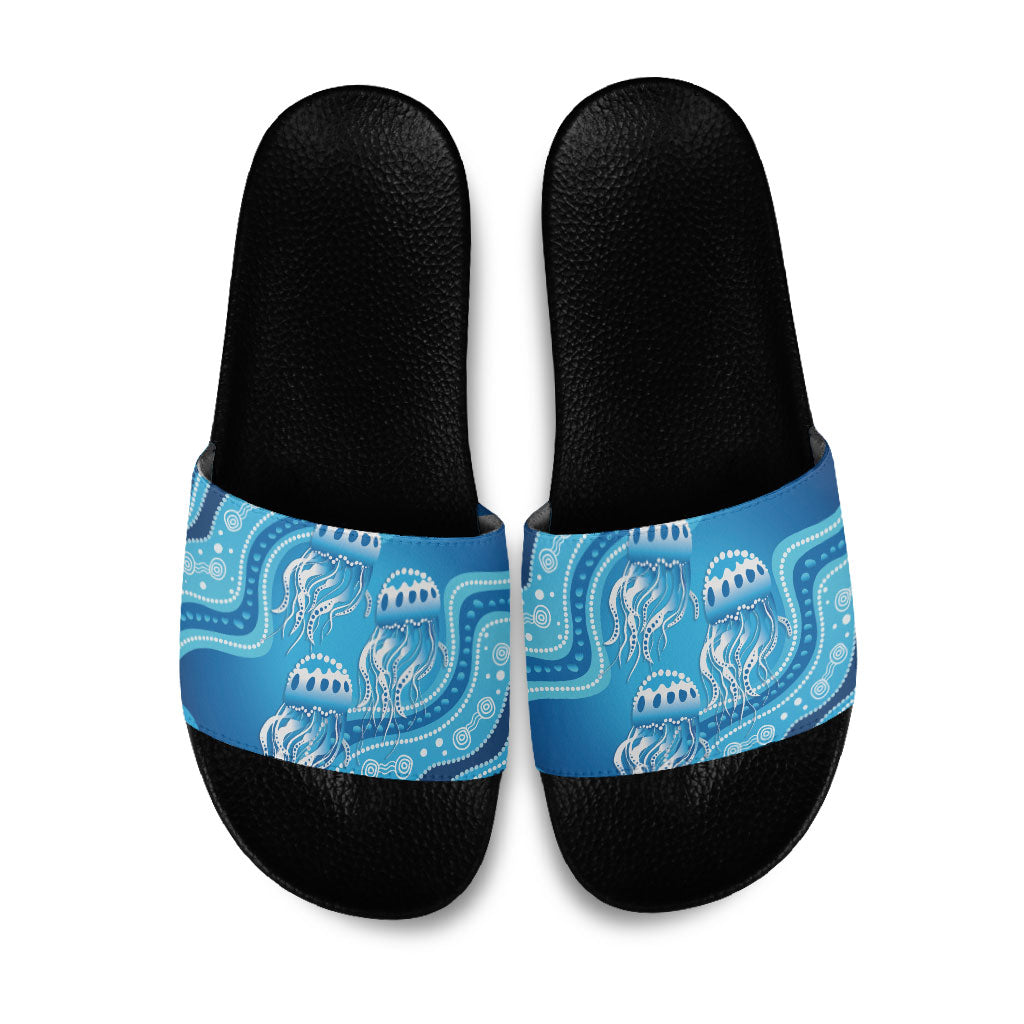 Aboriginal Ocean Jellyfish Slide Sandals Dot Art Dreamtime Style