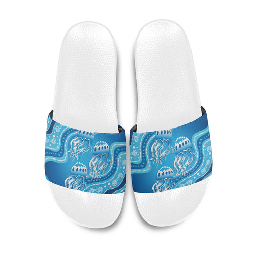 Aboriginal Ocean Jellyfish Slide Sandals Dot Art Dreamtime Style