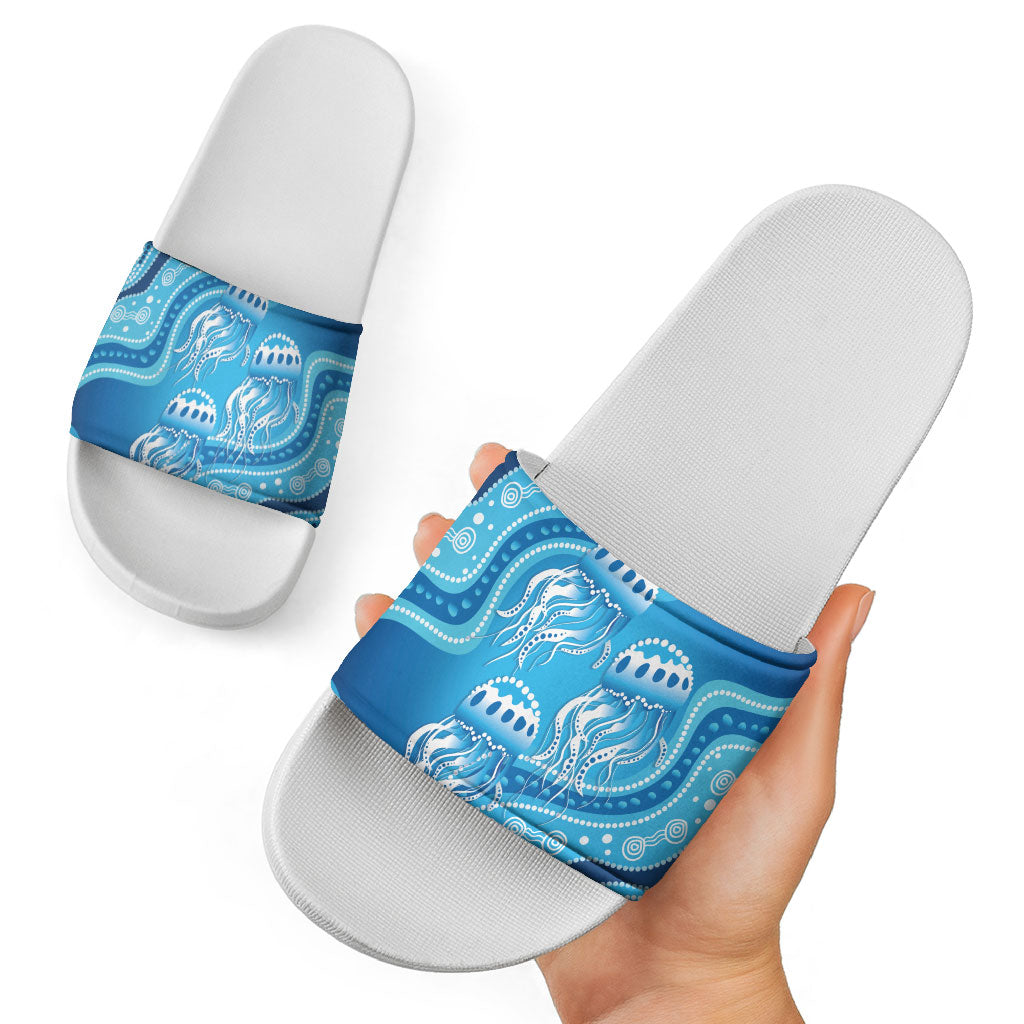 Aboriginal Ocean Jellyfish Slide Sandals Dot Art Dreamtime Style