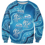 Aboriginal Ocean Jellyfish Sweatshirt Dot Art Dreamtime Style