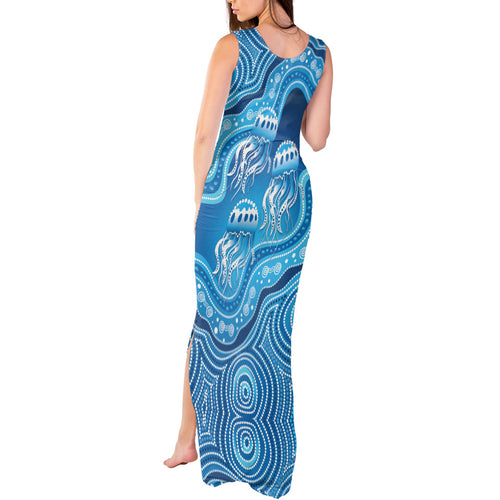 Aboriginal Ocean Jellyfish Tank Maxi Dress Dot Art Dreamtime Style