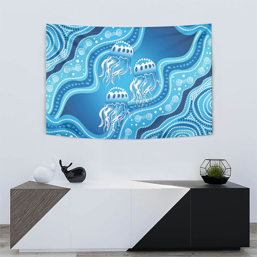 Aboriginal Ocean Jellyfish Tapestry Dot Art Dreamtime Style